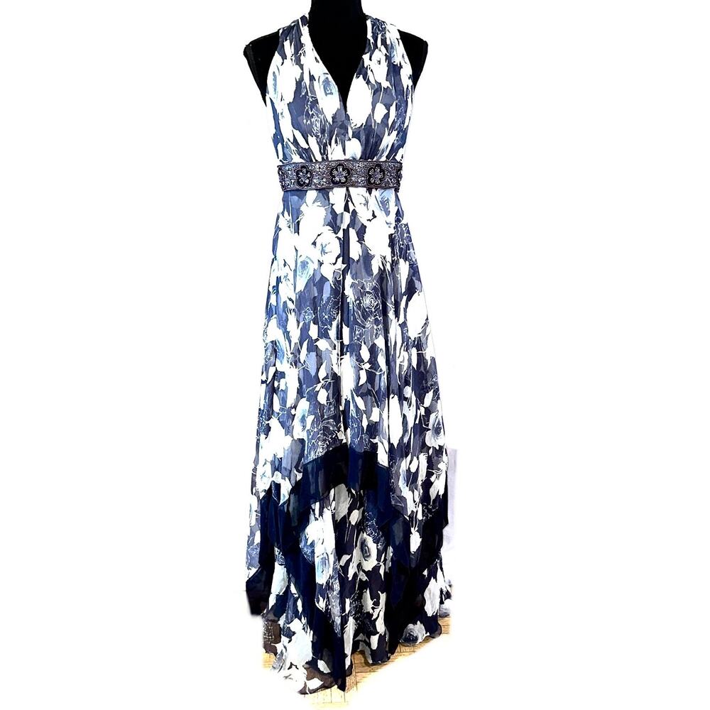 Elegant Blue Floral Maxi Dress